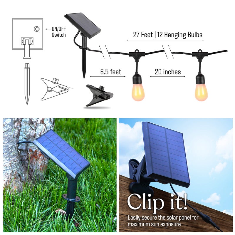 Brightech Ambience Pro Solar Powered LED Outdoor String Lights - 27 Ft Commercial Waterproof Patio Lights with Flaming, Flickering Bulbs - Shatterproof String Lights for Halloween, Porch, Deck - Image 3